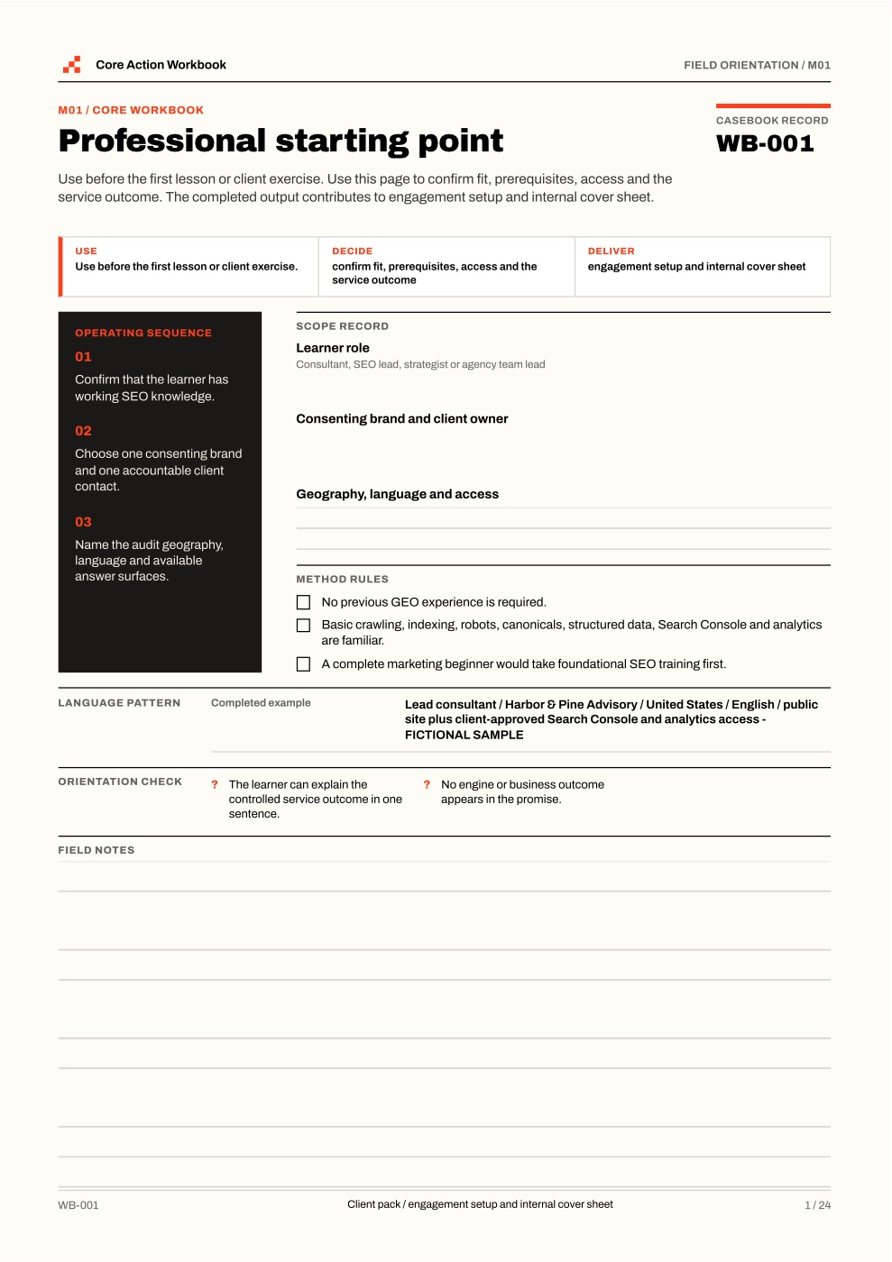 A guided page from the Core Action Workbook
